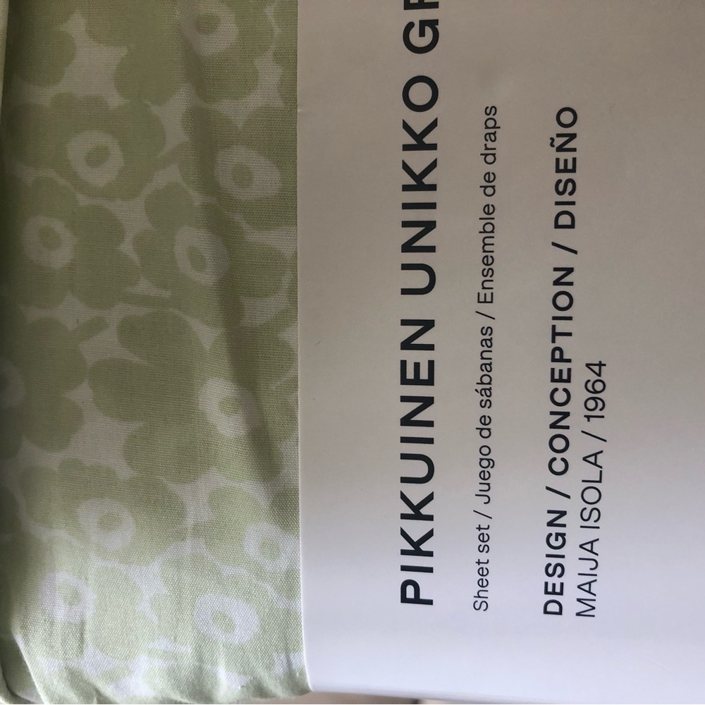 Marimekko PIKKUINEN UNIKKO GREEN 100% Cotton 4 pc King Sheet Set New